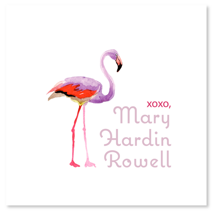 watercolor flamingo square tag