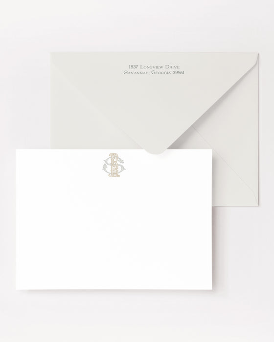 two tone monogram stationery